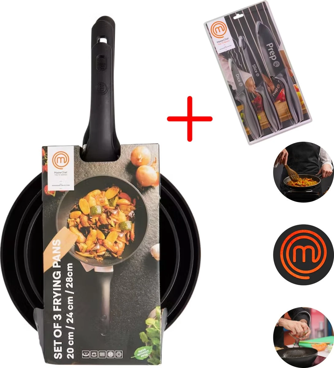 Masterchef Koekenpannen | 3-Delige Koekenpannenset | Inclusief 3 Inclusief Signature Collection Masterchef Messen | Ø 20, 24 En 28 Cm | Geschikt Voor Verschillende Warmtebronnen | Inductie, Elektrisch, Gas En Keramisch Pannenset | Vrij Van PFOA 3 Masterchef Koekenpannen | 3-Delige Koekenpannenset | Inclusief 3 Inclusief Signature Collection Masterchef Messen | Ø 20, 24 En 28 Cm | Geschikt Voor Verschillende Warmtebronnen | Inductie, Elektrisch, Gas En Keramisch Pannenset | Vrij Van PFOA