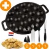 YUGN BLACK Poffertjespan Poffertjesmaker 6 Delige Set - 19 Poffertjes Incl Doseerfles Kwast Poffertjesvork Siliconen Ovenwanten - Platte Onderkant Poffertjespan Inductie Poffertjespan Elektrisch - Cadeau Tip -Le Creuset Winkel 1196x1200 7