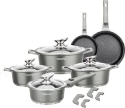 Swiss Pro+ | Set 14 Delige Pannenset | Inductie - Pannensets - Glazen Deksel - Met Afneembare Handgreep - Marmeren Interieur -PFAS-vrij | Grey / Silver -Le Creuset Winkel 1200x1032 4