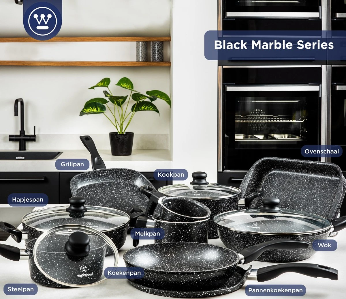 Westinghouse Black Marble - Pannenkoekenpan Inductie - Ø 28 Cm - Zwart Marmer 8 Westinghouse Black Marble - Pannenkoekenpan Inductie - Ø 28 Cm - Zwart Marmer - Afbeelding 6