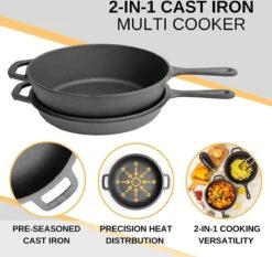 Nuovva 2-in-1 Gietijzeren Steelpan En Braadpan Of Grillplaat Met Dubbel Functie Koekenpan Deksel - 3 Liter - 26cm -Le Creuset Winkel 1200x1134 2