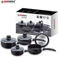Herzberg HG-5003BK: 8 Pieces Marble Cookware Set - Black -Le Creuset Winkel 1200x1175 1