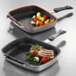 Herenthal Dubbele Grillpan - Ø 28 Cm - Koekenpan - Keramische Pan - Marmeren Coating Met Antiaanbaklaag - PFAS & PFOA Vrij - Pan - Grill - Vermindert Geur, Rook En Oliespatten - Zilver -Le Creuset Winkel 1200x1195 8