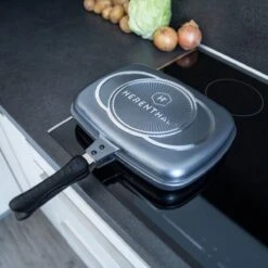 Herenthal Dubbele Grillpan - Ø 28 Cm - Koekenpan - Keramische Pan - Marmeren Coating Met Antiaanbaklaag - PFAS & PFOA Vrij - Pan - Grill - Vermindert Geur, Rook En Oliespatten - Zilver -Le Creuset Winkel 1200x1200 1201