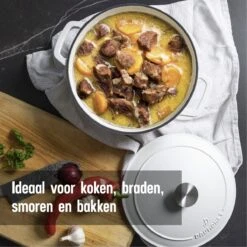 Daumonet Carême Blanc Gietijzeren Braadpan - Sudderpan Wit - Rond - Ø 26 Cm - 4,4 Liter - 100% PFAS & PFOA Vrij - Emaille - Geschikt Voor Alle Warmtebronnen - Elektrisch - Gas - Halogeen - Inductie - Keramisch - Vaatwasserbestendig -Le Creuset Winkel 1200x1200 1446