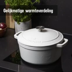 Daumonet Carême Blanc Gietijzeren Braadpan - Sudderpan Wit - Rond - Ø 26 Cm - 4,4 Liter - 100% PFAS & PFOA Vrij - Emaille - Geschikt Voor Alle Warmtebronnen - Elektrisch - Gas - Halogeen - Inductie - Keramisch - Vaatwasserbestendig -Le Creuset Winkel 1200x1200 1448