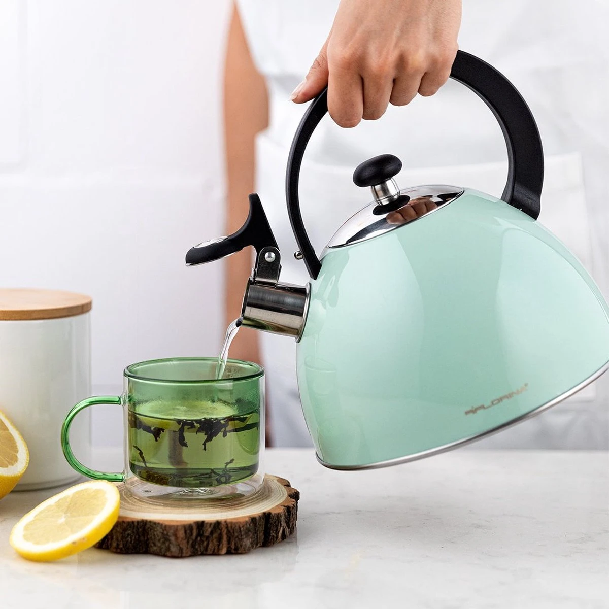 Florina Brillo Fluitketel 2,5L Voor Alle Warmtebronnen - Waterketel - Mint Groen 4 Florina Brillo Fluitketel 2,5L Voor Alle Warmtebronnen - Waterketel - Mint Groen - Afbeelding 2