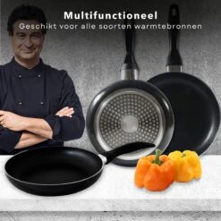 Cheqo® PRO 3-Delige Koekenpannenset - Koekenpan Set - Pannenset - Geperst Aluminium - Geschikt Voor Gas, Elektrisch, Keramisch, Halogeen Koken -Le Creuset Winkel 1200x1200 845