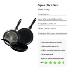 Cheqo® PRO 3-Delige Koekenpannenset - Koekenpan Set - Pannenset - Geperst Aluminium - Geschikt Voor Gas, Elektrisch, Keramisch, Halogeen Koken -Le Creuset Winkel 1200x1200 846