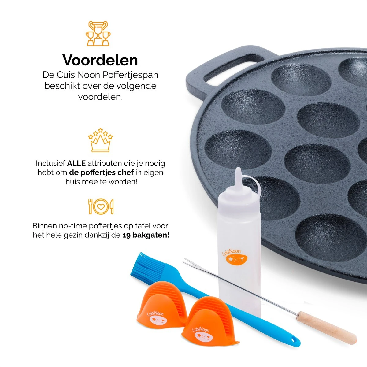 CuisiNoon® Poffertjespan Premium - Complete Poffertjesmaker Set - Inclusief Bakboek 4 CuisiNoon® Poffertjespan Premium - Complete Poffertjesmaker Set - Inclusief Bakboek - Afbeelding 2