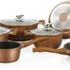Herenthal Royal HT-CBS1010M - Pannenset - 10 Delig - Marmeren Coating - Met Glazen Deksels - Inductie - Brons Koper