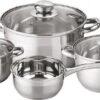 Michelino Pannenset Inductie 7-Delig - Glazendeksels - RVS Pannen - Steelpan/Kookpannen - Zilver -Le Creuset Winkel 1200x577