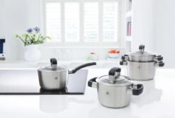 BK Conical Cool Glas Pannenset - 4-delig - RVS - Glazen Deksel - Inductie -Le Creuset Winkel 1200x813