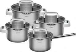 Sola Pannenset Juvia - 4 Delig - Ø 16,16,18,20 Cm - Zilver - RVS - Sandwichbodem -Le Creuset Winkel 1200x826 1