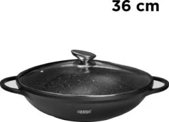 BIKO - Wokpan Ø 36 Cm - Marmeren Coating - Glazen Deksel - Wadjan - Zwart 9 BIKO - Wokpan Ø 36 Cm - Marmeren Coating - Glazen Deksel - Wadjan - Zwart -Le Creuset Winkel 1200x866 1