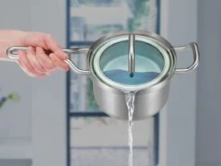 BK Q-linair Master Glas Pannenset - 5-delig - Glazen Deksel - Veilig Afgietsysteem - Inductie -Le Creuset Winkel 1200x897