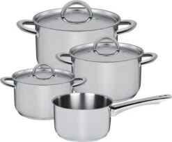 Sola Pannenset Blizz - 4 Delig - Ø Cm - Zilver - RVS - Sandwichbodem -Le Creuset Winkel 1200x993